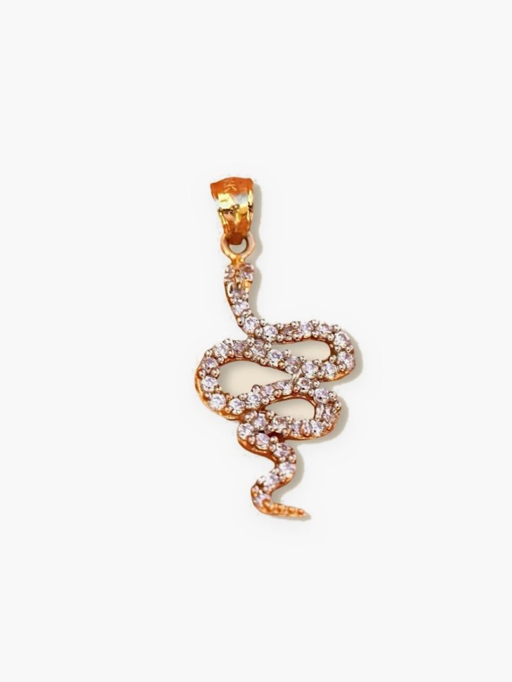 14K Solid Gold Snake Pendant CZ Serpent Charm By Tehrani Jewelry